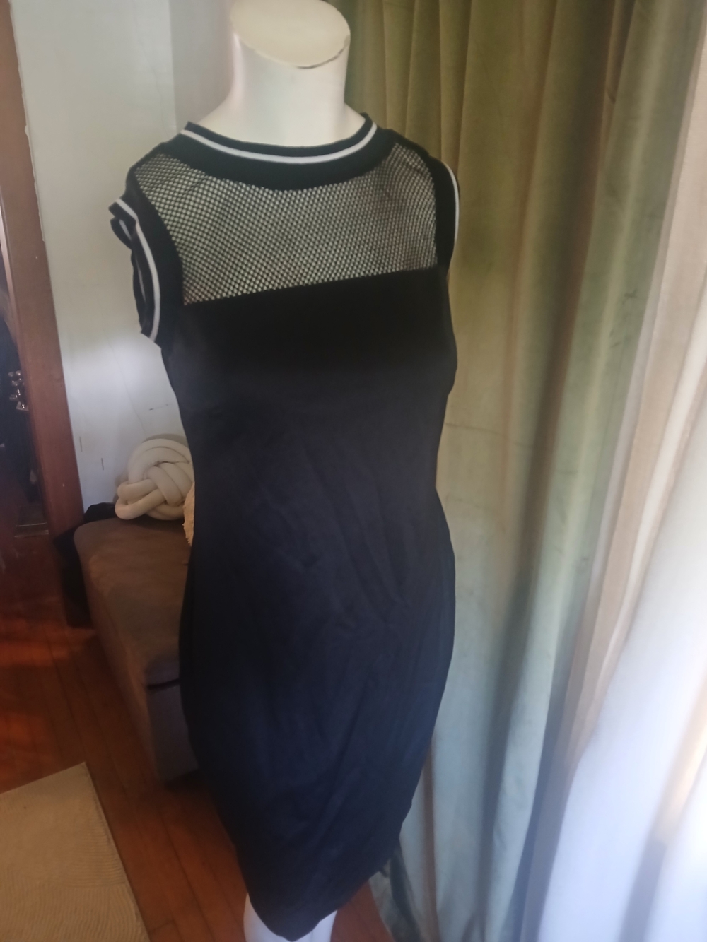 Ashley Stewart Black Mesh Yoke Sleeveless Midi Dress